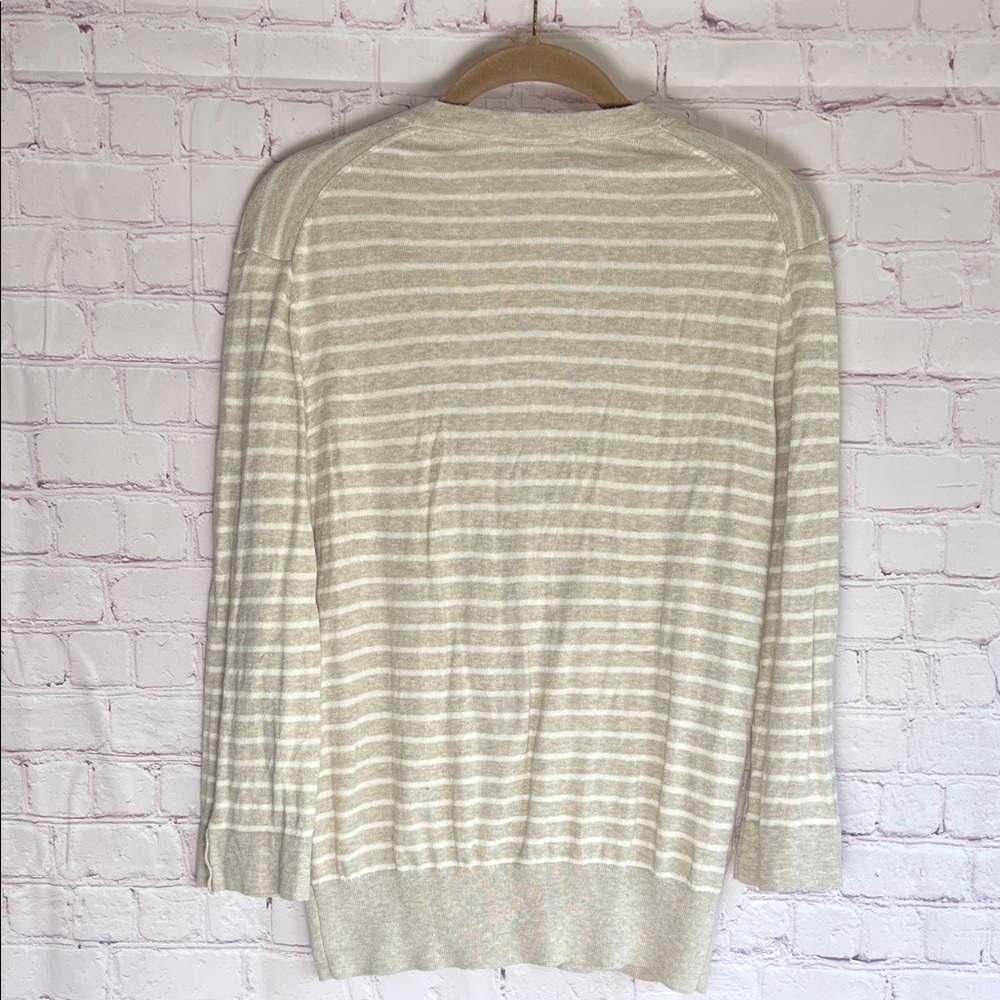 LOFT Tan and white Striped Lightweight Cardigan Sweater Woman’s‎ Size Large - Picture 3 of 3